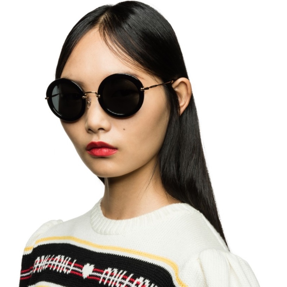 Miu Miu Round Sunglasses Black & Gold Noir Retro